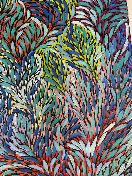 #258 Bush Medicine Leaves & Seeds (Multi) - CAROLINE NUMINA : Aboriginal Art: 195cm x 95cm