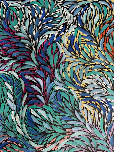 #258 Bush Medicine Leaves & Seeds (Multi) - CAROLINE NUMINA : Aboriginal Art: 195cm x 95cm