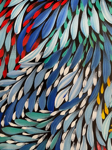 #258 Bush Medicine Leaves & Seeds (Multi) - CAROLINE NUMINA : Aboriginal Art: 195cm x 95cm
