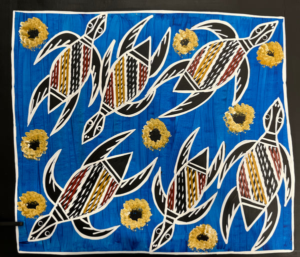 #244 Turtle Dreaming (Blue) - CHRISTINE BURARRWANGA :  46cm x 42cm