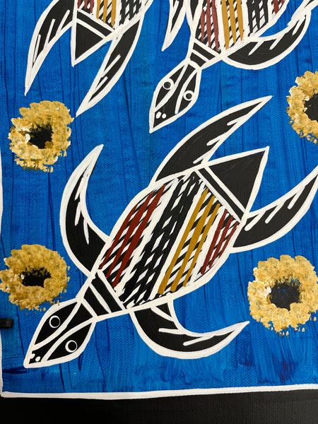 #244 Turtle Dreaming (Blue) - CHRISTINE BURARRWANGA :  46cm x 42cm