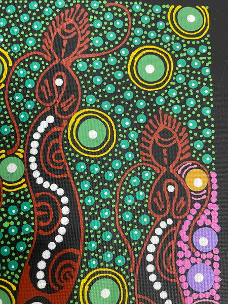 #269 SPIRITUAL WOMEN DANCING (Green/Multi) - ALIARA BIRD : Aboriginal Art: 21x30cm