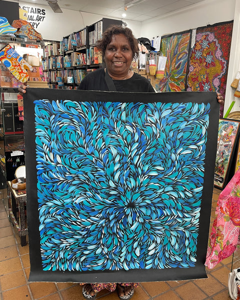 #286 Bush Medicine Leaves (Blues) - SELINA NUMINA : Aboriginal Art: 87x93cm