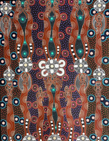 #268 Spiritual Women Dancing (Multi) ALIARA BIRD  : Aboriginal Art: 73cm x 94cm