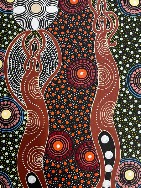 #340 Spiritual Women Dancing (Multi) ALIARA BIRD  : Aboriginal Art: 73cm x 94cm