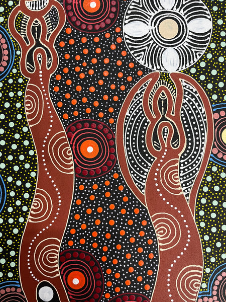 #340 Spiritual Women Dancing (Multi) ALIARA BIRD  : Aboriginal Art: 73cm x 94cm