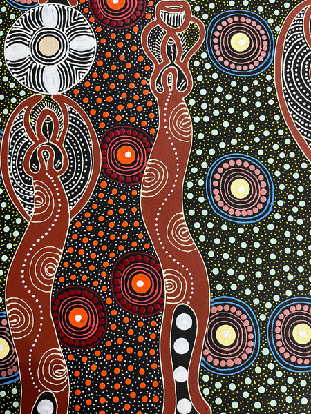 #340 Spiritual Women Dancing (Multi) ALIARA BIRD  : Aboriginal Art: 73cm x 94cm