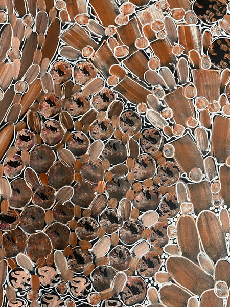 #151 Bush Yam Dreaming (Earth/Red)- RACHAEL NAMBULA: Aboriginal Art 90x200cm