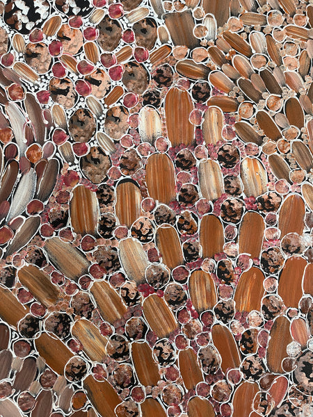 #151 Bush Yam Dreaming (Earth/Red)- RACHAEL NAMBULA: Aboriginal Art 90x200cm