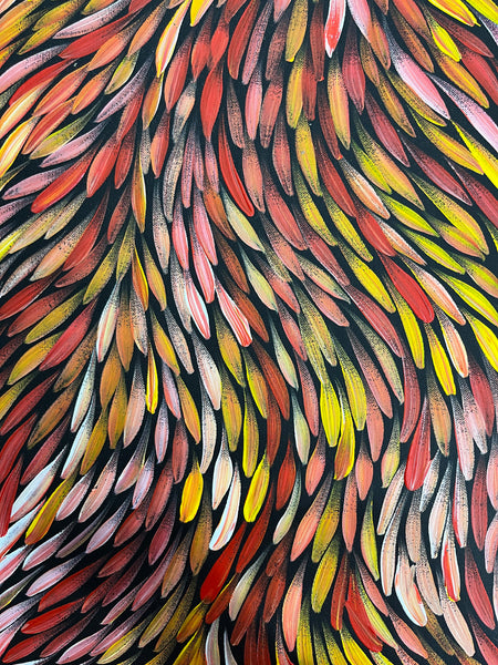 #273 Bush Medicine Leaves (Sunset) - SHARON NUMINA : Aboriginal Art: 41cm x 153cm