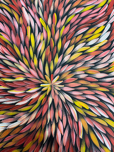 #273 Bush Medicine Leaves (Sunset) - SHARON NUMINA : Aboriginal Art: 41cm x 153cm