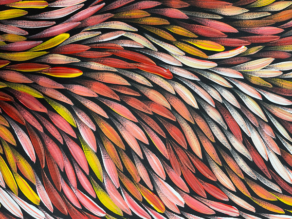 #273 Bush Medicine Leaves (Sunset) - SHARON NUMINA : Aboriginal Art: 41cm x 153cm