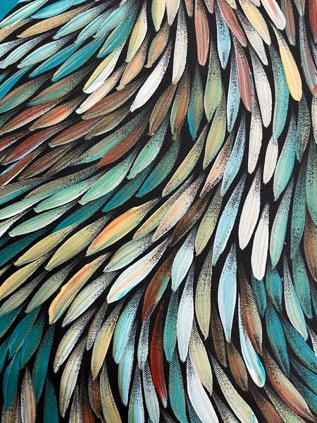 #279 Bush Medicine Leaves (Kookaburra) - SHARON NUMINA : Aboriginal Art: 42cm x 152cm