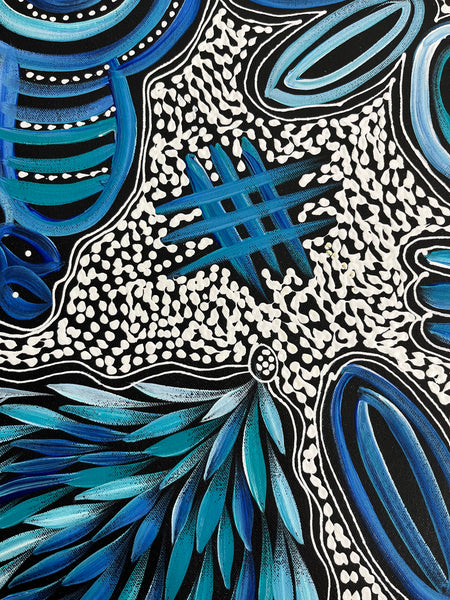 #330 My Country Dreaming (Blues) - SHARON NUMINA : Aboriginal Art: 70cm x 90cm