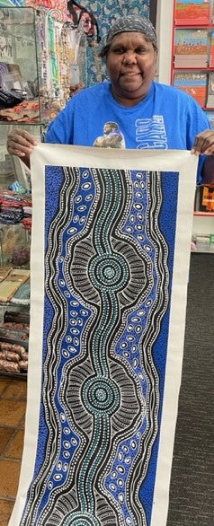 #380 Emu Dreaming (Blues) - SHARON NUMINA : Aboriginal Art: 15x40cm