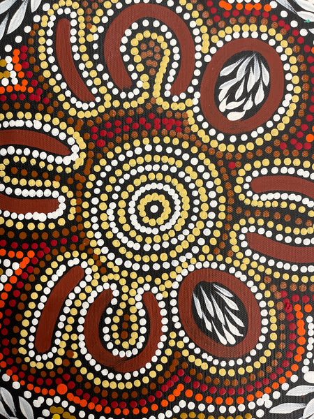#261 Women Collecting Bush Medicine CAROLINE NUMINA : Aboriginal Art: 34x44cm