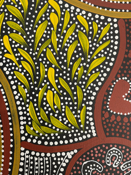 #262 Women Collecting Seeds - CAROLINE NUMINA : Aboriginal Art: 34x44cm