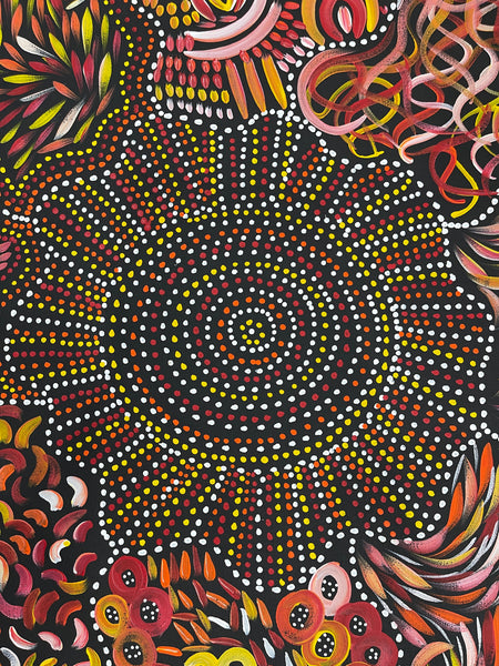 #25 Women Collecting Bush Tucker (Sunset)- SELINA NUMINA : Aboriginal Art: 91x95cm