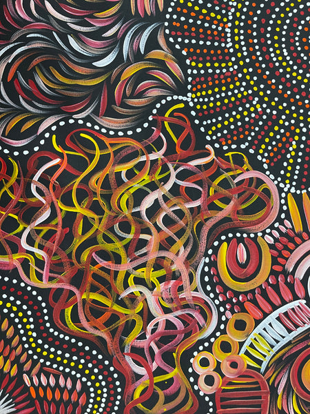 #25 Women Collecting Bush Tucker (Sunset)- SELINA NUMINA : Aboriginal Art: 91x95cm