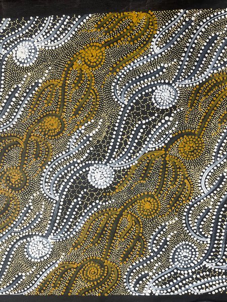 #280 Underground Water Dreaming (Earth/Yellow) - JANET LONG NAKAMARRA: Aboriginal Art: 49x46cm