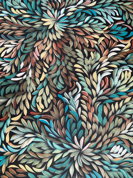 #27 Bush Medicine Leaves (Kookaburra) - LOUISE NUMINA : Aboriginal Art: 160x95cm