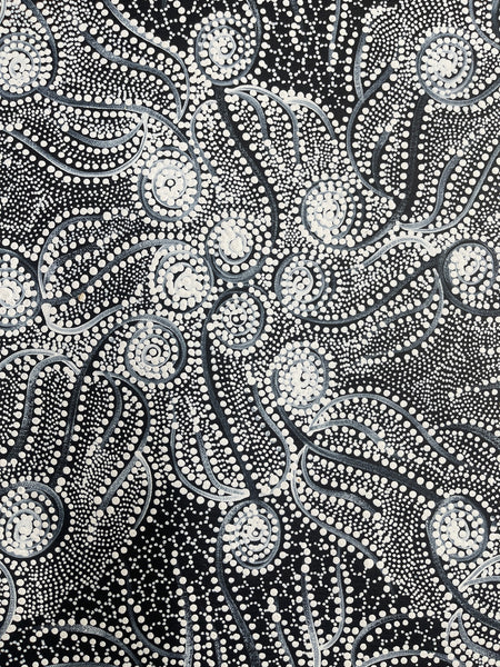 #281 Underground Water Dreaming (Black/White) - JANET LONG NAKAMARRA: Aboriginal Art: 49x48cm