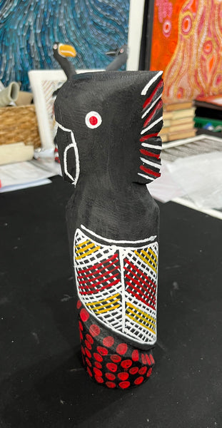 #82 Black Cockatoo Carving- KENNY REID: Aboriginal Art: 29cm x 8cm x 8cm