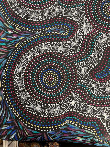 #312 Bush Medicine Leaves & Waterholes (Multi) - SELINA NUMINA : Aboriginal Art: 75cm x 95cm
