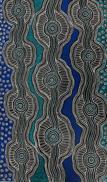 #260 Emu Dreaming (Blues)  - SHARON NUMINA Aboriginal Art: 86cm x 145cm