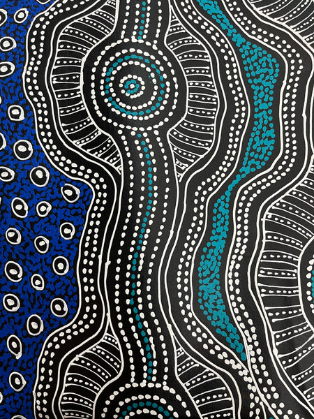 #260 Emu Dreaming (Blues)  - SHARON NUMINA Aboriginal Art: 86cm x 145cm
