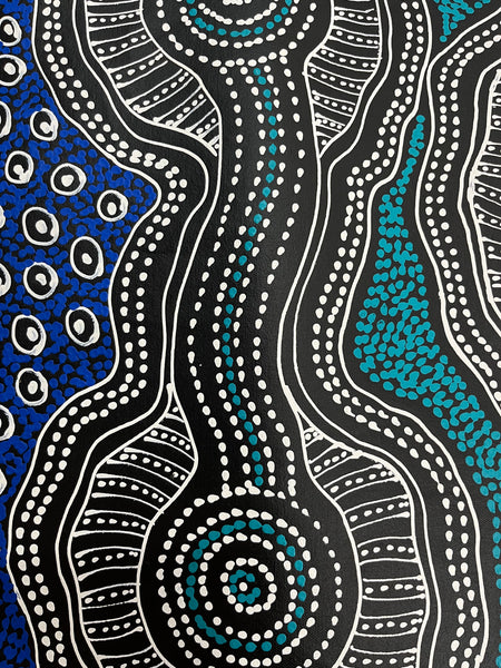 #260 Emu Dreaming (Blues)  - SHARON NUMINA Aboriginal Art: 86cm x 145cm