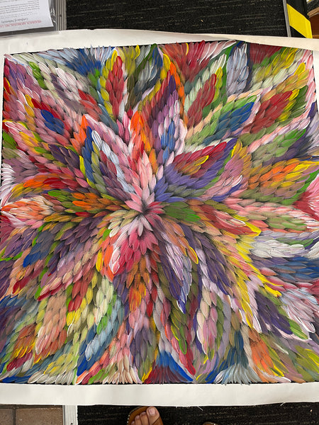 #89 Bush Medicine Leaves (Multi) - CAROLINE NUMINA : Aboriginal Art: 90x95cm