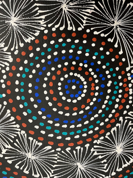 #34 Waterholes & Bush Leaves (Multi) - SELINA NUMINA : Aboriginal Art: 32xm x 93cm
