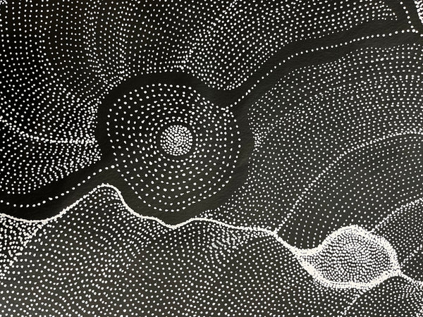 #103 My Country Dreaming (Black/White) ANNA PETYARRE: Aboriginal Art: 66cm x 200cm