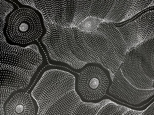 #103 My Country Dreaming (Black/White) ANNA PETYARRE: Aboriginal Art: 66cm x 200cm