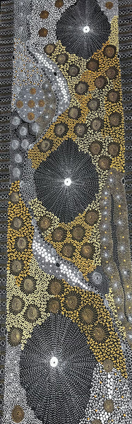 #194 Water Dreaming Ngapa (Earth) JANET LONG NAKAMARRA: Aboriginal Art: 72cm x 200cm