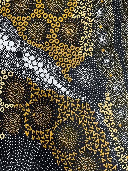 #194 Water Dreaming Ngapa (Earth) JANET LONG NAKAMARRA: Aboriginal Art: 72cm x 200cm