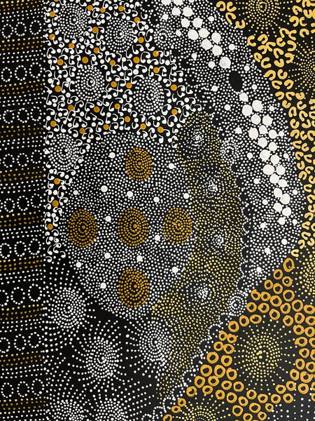 #194 Water Dreaming Ngapa (Earth) JANET LONG NAKAMARRA: Aboriginal Art: 72cm x 200cm