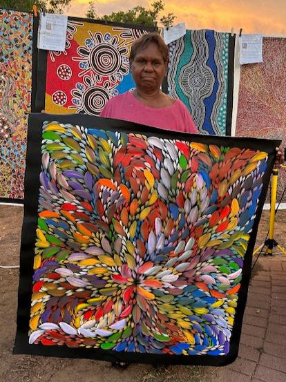 #103 Bush Medicine Leaves (Multi) - CAROLINE NUMINA : Aboriginal Art: 95 x 100cm