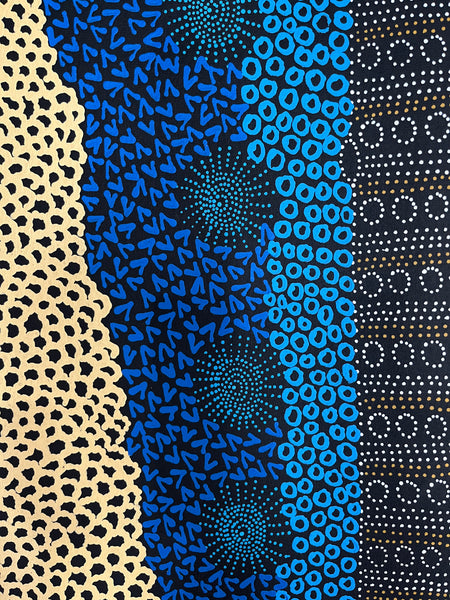 #125 Water Dreaming Ngapa (Earth/Blue) JANET LONG NAKAMARRA: Aboriginal Art 86cm x 163cm