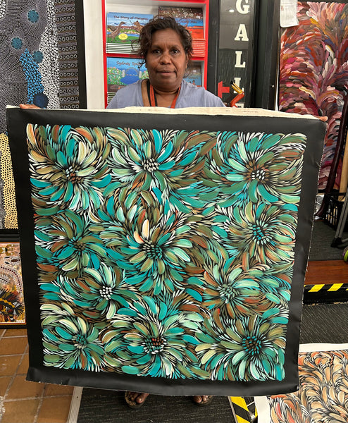 #101 Bush Medicine Flowers - SELINA NUMINA : Aboriginal Art: 95 x 94cm