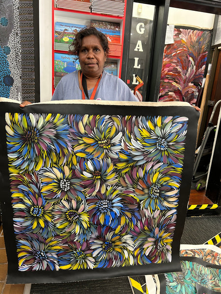 #302 Bush Medicine Flowers - SELINA NUMINA : Aboriginal Art: 95 x 93cm