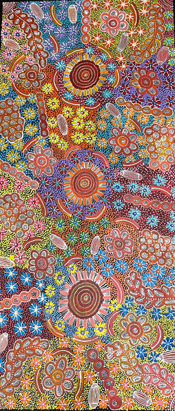 #311 Bush Tucker & Waterholes (Multi) - JUNE BIRD NGALE Aboriginal Artist: 69cm x 150cm