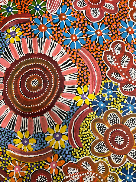 #311 Bush Tucker & Waterholes (Multi) - JUNE BIRD NGALE Aboriginal Artist: 69cm x 150cm