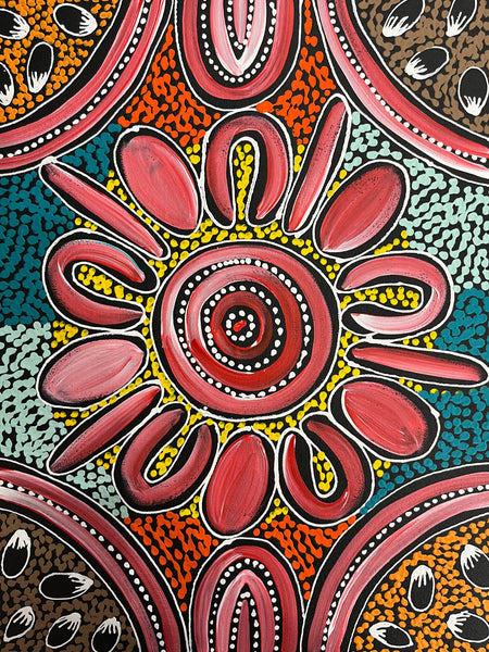 #402 Women Collecting Bush Tucker (Pinks) - SHARON NUMINA : Aboriginal Art: 34cm x 44cm