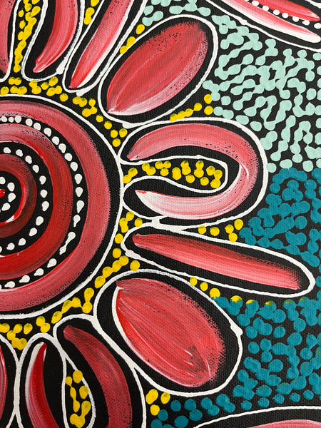 #402 Women Collecting Bush Tucker (Pinks) - SHARON NUMINA : Aboriginal Art: 34cm x 44cm