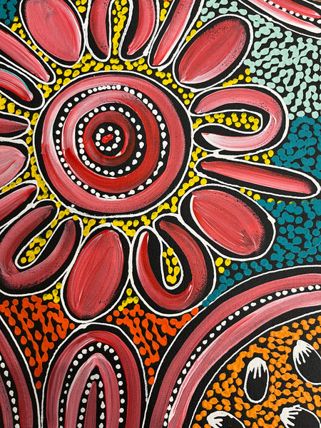 #402 Women Collecting Bush Tucker (Pinks) - SHARON NUMINA : Aboriginal Art: 34cm x 44cm