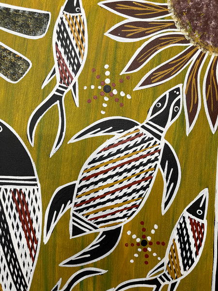 #387 Turtles & Dugong - CHRISTINE BURARRWANGA : 84 x 40cm