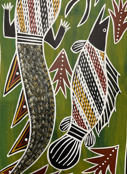 #86 Crocodile Dreaming - CHRISTINE BURARRWANGA :   34 x 85cm