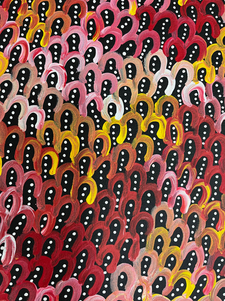 #142 Seeded Bush Yams (Pinks) ANNA PETYARRE: Aboriginal Art: 95cm x 145cm